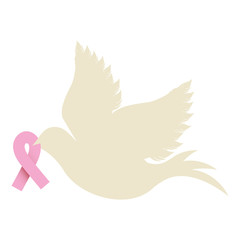 pigeon wiht ribbon of breast cancer in the peak vector illustration