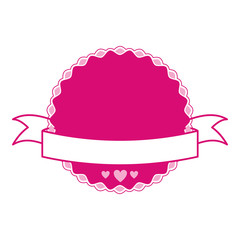 pink emblem with hearts and ribbon vector illustration