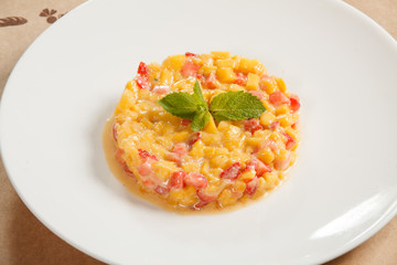 Fruit dessert with mint
