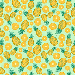 Fruits pineapple seamless patterns vector