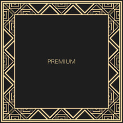 Obraz premium Vector geometric frame in ethnic style. Square vector abstract element for design. Light golden vector frame.