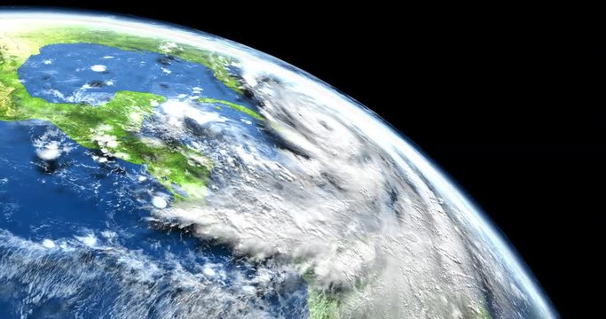 Huge hurricane in the Caribbean viewed from space. 3D animation. Elements of this image furnished by NASA. 