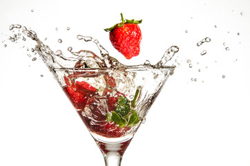 Strawberry in Martini Glass Drop Splash
