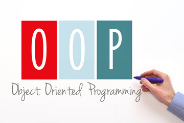 OOP. Object oriented programming sign on white background