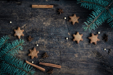 Christmas fir tree on wooden background