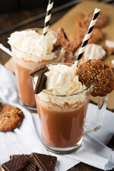 Mugs Hot Chocolate with Whipped Cream and Homemade Cookies