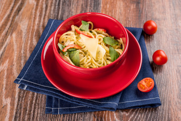 Pasta with meat and vegetables