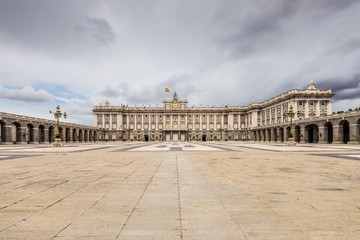 Fototapeta na wymiar Madrid Royal Palace courtyard at nasty weather