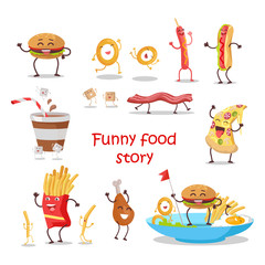 Set of Fast Food Products Vector in Flat Design