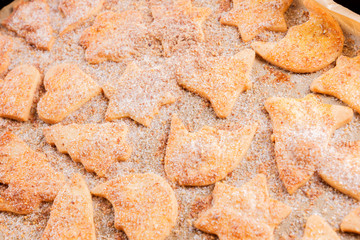 Closeup of different cookies on the baking sheet