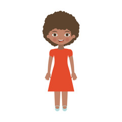 brunette girl with dress and curly hair vector illustration