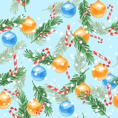 New year seamless pattern. Watercolor painting. Christmas background 18