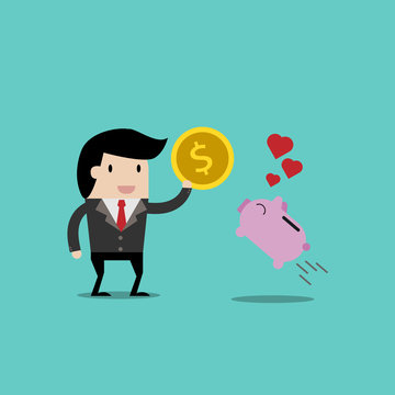 vector business finance. save money for investment concept,cartoon businessman with money in his hand to save. cartoon vector illustration for business design