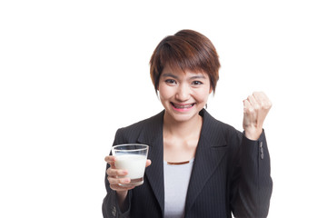 Fototapeta premium Healthy Asian woman drinking a glass of milk.