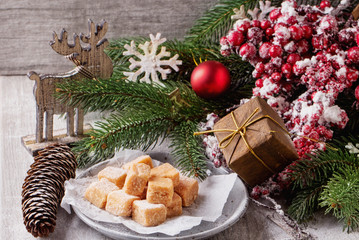 Creamy caramel fudge with fur tree