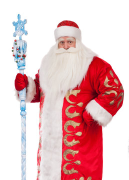 Santa Claus with a stick on a white background