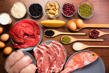 Different types of healthy uncooked proteins