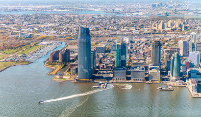 Jersey City skyline as seen from helicopter, USA