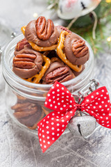 Chocolate Caramel Pecan Pretzel Bites