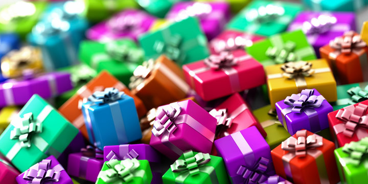 Gift boxes horizontal 3d rendering background