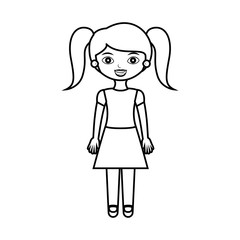 pretty girl silhouette with ponytails and skirt vector illustration