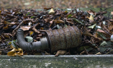 Pipe and a box mask. Chernobyl exclusion zone.
