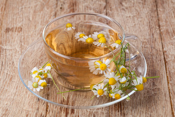 Fototapeta na wymiar Cup of medicinal chamomile tea