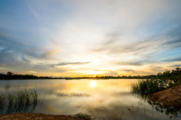 sunset on the lake landscape