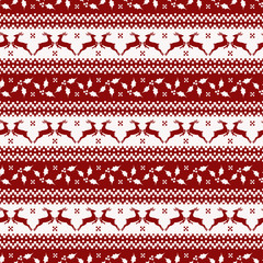Christmas seamless pattern with deer and holly.