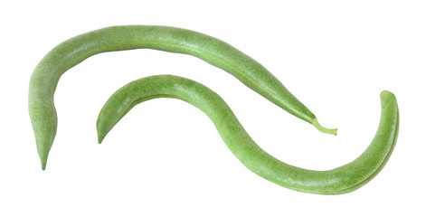 whole green beans isolated on white background with clipping pat