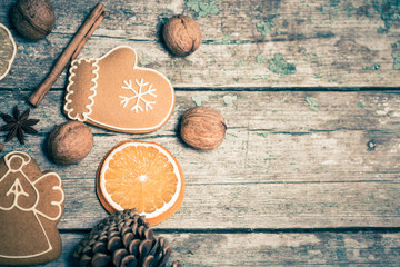 Winter composition with gingerbread cookies