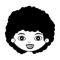 front face girl silhouette with curly black hair vector illustration