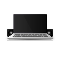 Laptop computer with portable speakers. Vector illustration
