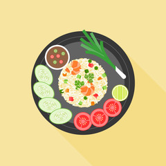 Fried rice in thai style, Thai cuisine, flat design vector