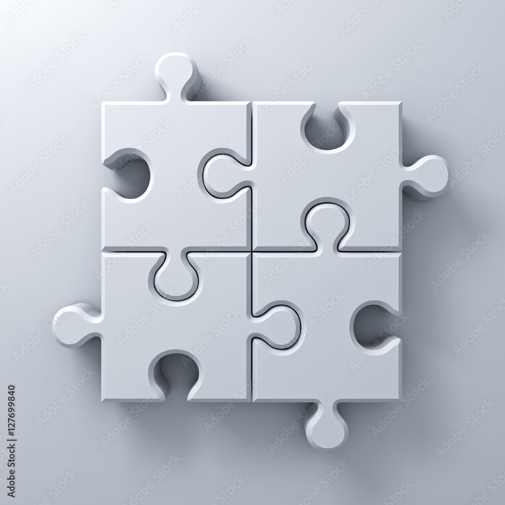 Aufkleber white jigsaw puzzle pieces concept on white wall background with shadow 3d rendering