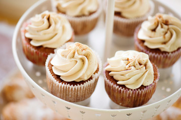 Close up, cupcakes with vanilla cream. Studio shot.