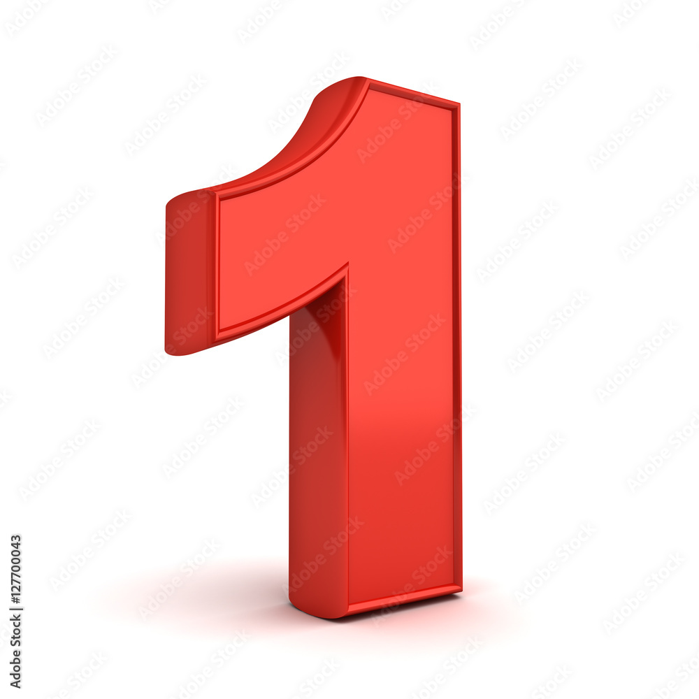 Poster 3D number one isolated over white background with shadow and reflection 3D rendering
