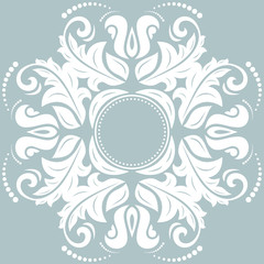 Oriental pattern with arabesques and floral elements. Traditional classic ornament. Light blue and white pattern