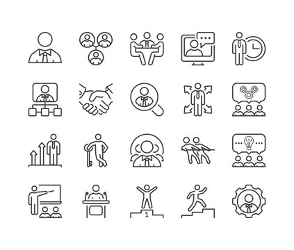 business people thin line icon set