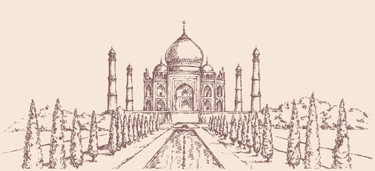 Taj Mahal in India. Vector sketch