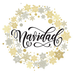 Feliz Navidad. Spanish Merry Christmas text for greeting card