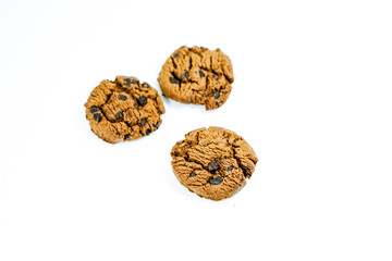 Chocolate cookies isolated on white background. Cookies chocolate chip isolated.