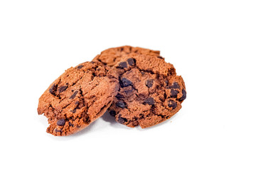 Chocolate cookies isolated on white background. Cookies chocolate chip isolated.
