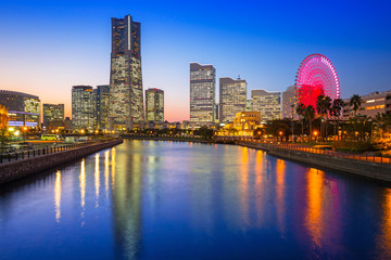 Fototapeta na wymiar Cityscape of Yokohama city at sunset, Japan