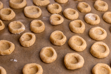 Closeup of round cookies on the baking sheet