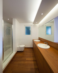 Interior, bathroom with two sinks