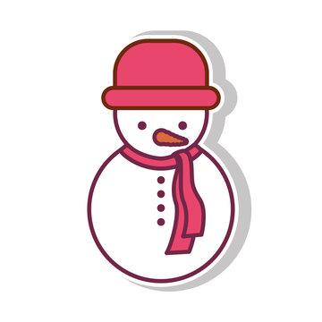 snowman with shadow and red hat vector illustration