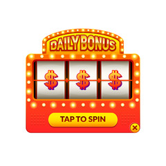 Obraz premium Cartoon slot machine. Daily bonus. Gambling game. Eps10 vector slots illustration.