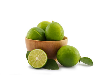 Fresh lime group in bowl on white background