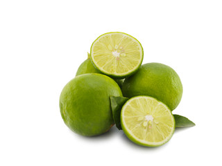 fresh green lemon slice on white background